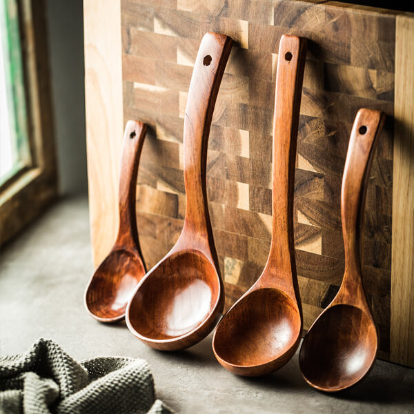 Traditional wooden soup ladle with zen philosophy, ideal for creating sacred kitchen space and mindful cooking rituals