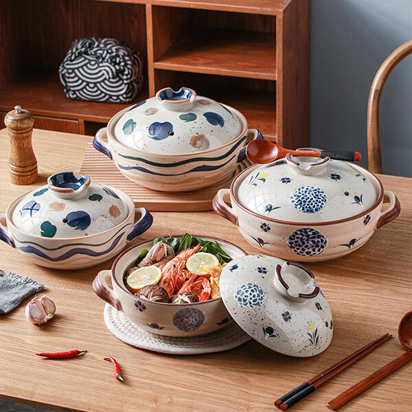 Japanese Wabi-Sabi Hand-Painted Ceramic Casserole Oriental Style