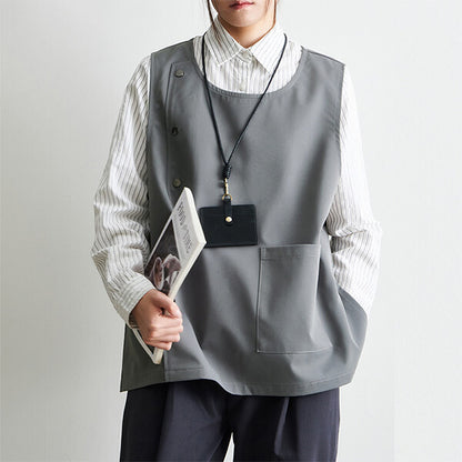 Japanese Style Lightweight Work Vest Apron-Gray-Black