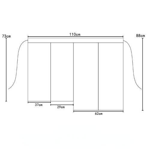 Dimensions of the work vest apron layout with measurements in centimeters.