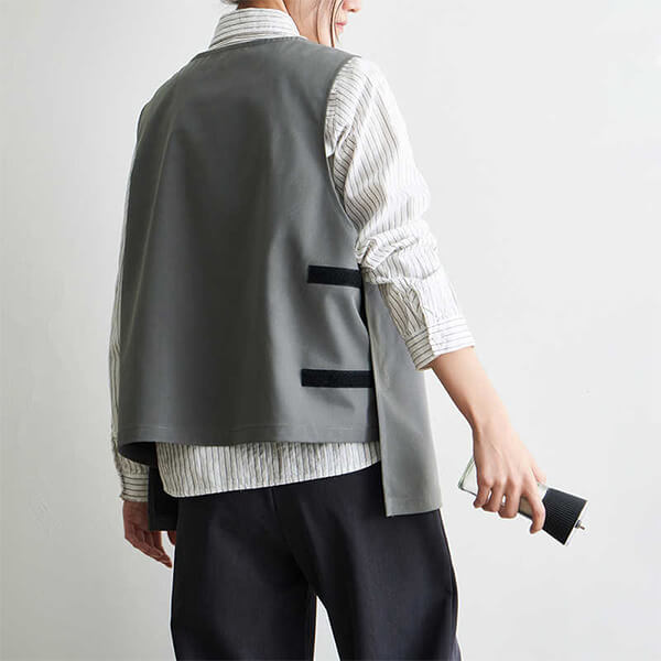 Japanese Style Lightweight Work Vest Apron-Gray-Black
