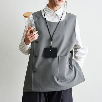 Japanese Style Lightweight Work Vest Apron-Gray-Black