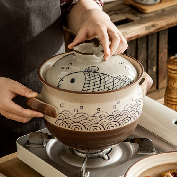Japanese Hand-Painted Line Art Koi Fish Sand Pot
