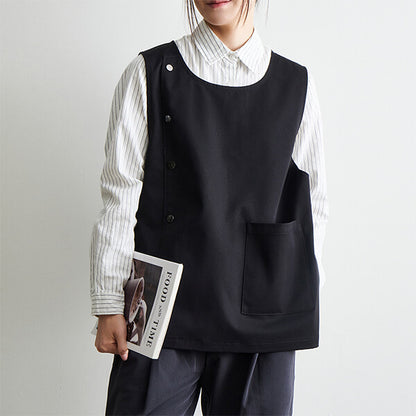 Japanese Style Lightweight Work Vest Apron-Gray-Black