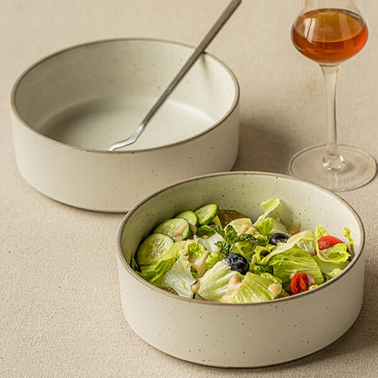 Japanese High-Rim Ceramic Salad Bowl - Japandi and Wabisabi Inspired, 6.3 Inches