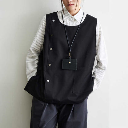 Japanese Style Lightweight Work Vest Apron-Gray-Black