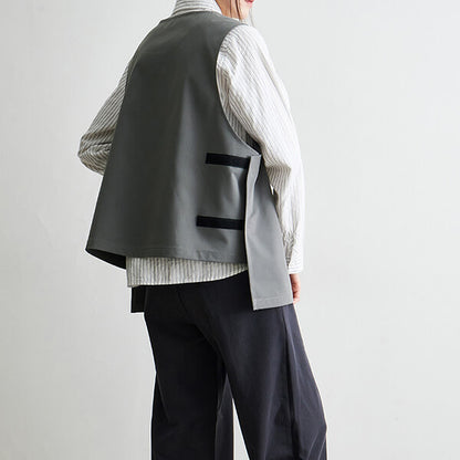 Japanese Style Lightweight Work Vest Apron-Gray-Black