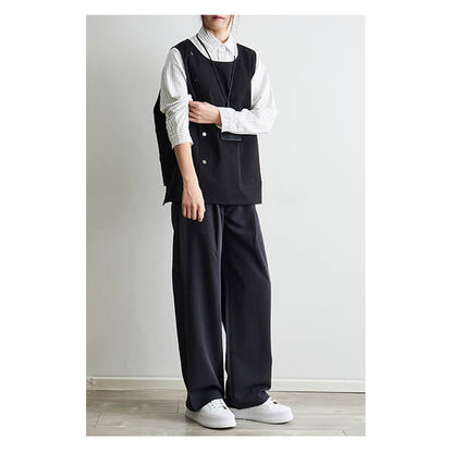 Japanese Style Lightweight Work Vest Apron-Gray-Black