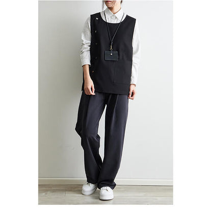 Japanese Style Lightweight Work Vest Apron-Gray-Black