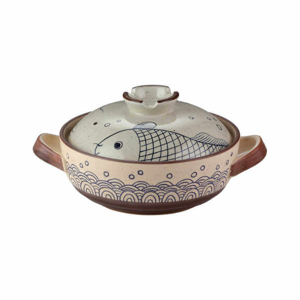 chinesekoi fish lid box porcelain Japanese Donabe Clay Pot - Hand-Painted Koi Fish Ceramic Casserole