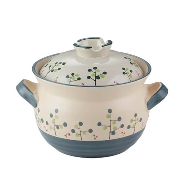 3.5L Japanese ceramic casserole cream base with botanical berry pattern donabe hot pot large size
