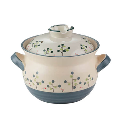 3.5L Japanese ceramic casserole cream base with botanical berry pattern donabe hot pot large size
