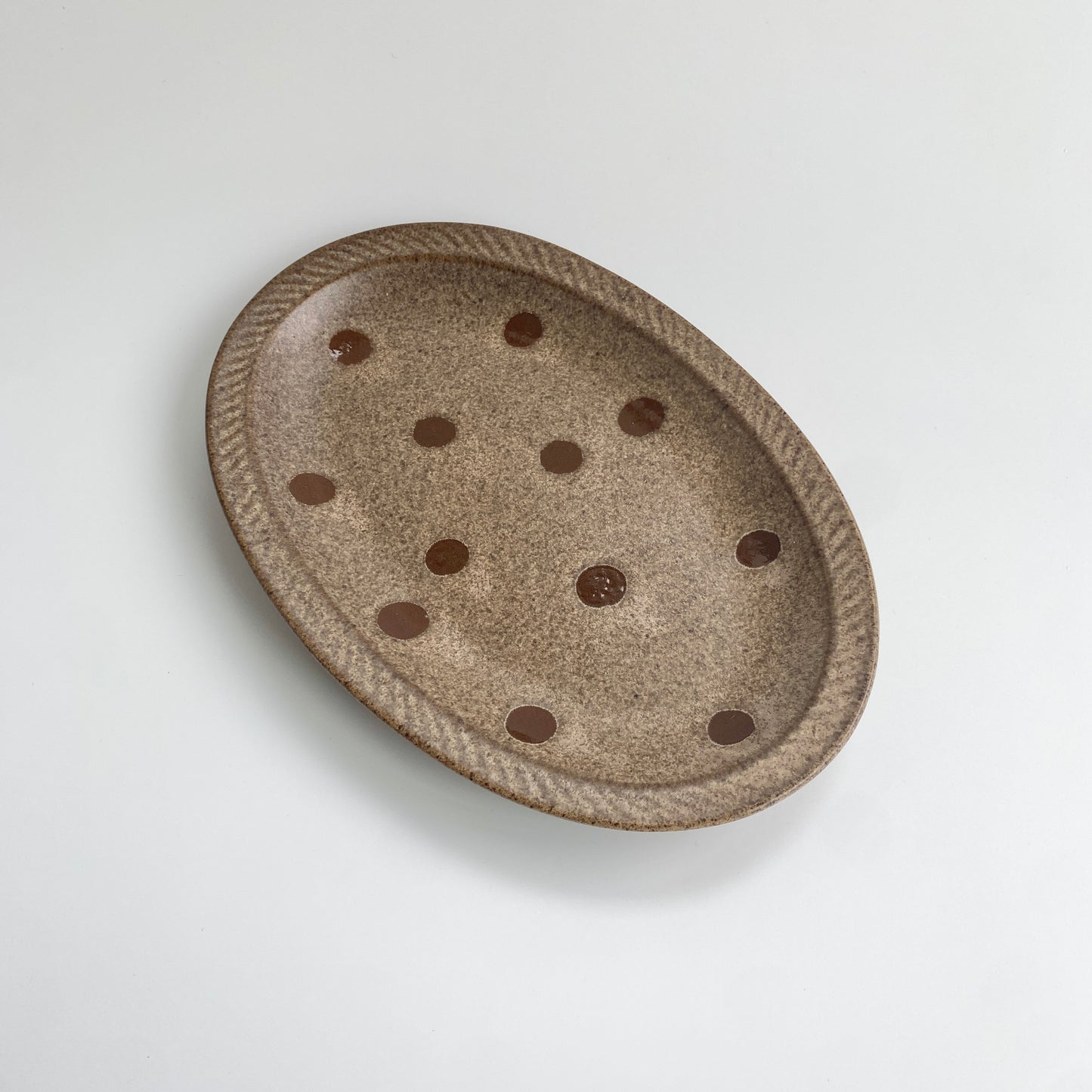 Handmade Wabi-Sabi Ceramic Mug and Saucer Set | Earthy Polka Dot Pattern