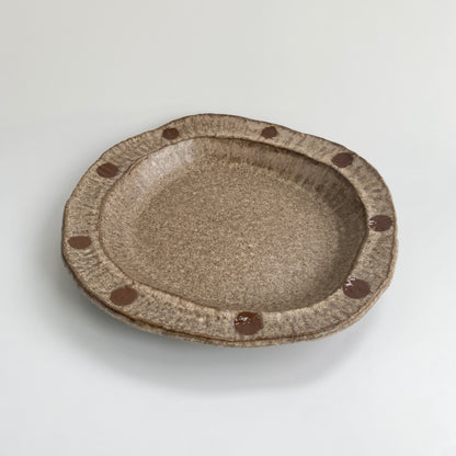 Handmade Wabi-Sabi Ceramic Mug and Saucer Set | Earthy Polka Dot Pattern