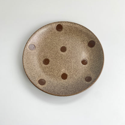 Handmade Wabi-Sabi Ceramic Mug and Saucer Set | Earthy Polka Dot Pattern