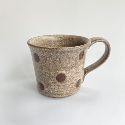 Handmade Wabi-Sabi Ceramic Mug and Saucer Set | Earthy Polka Dot Pattern