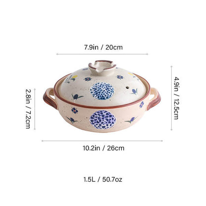1.5L Japanese donabe ceramic casserole floral pattern small size hot pot for 1-2 people