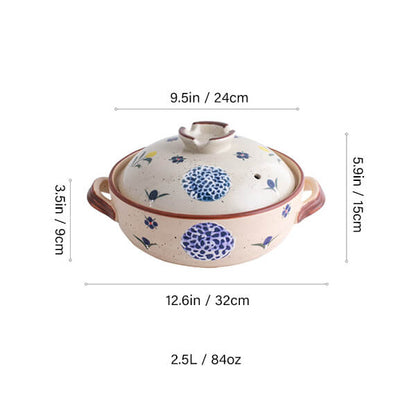 2.5L Japanese ceramic casserole floral pattern medium size donabe hot pot for 2-4 people