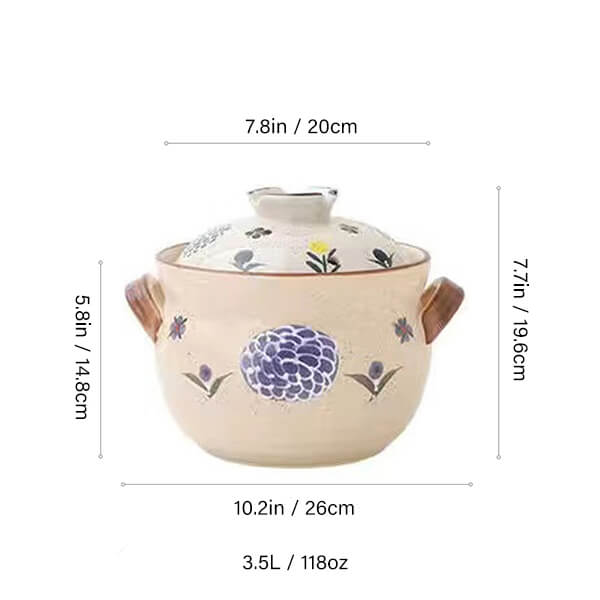 3.5L Japanese donabe ceramic casserole floral pattern large size hot pot for 4-6 people