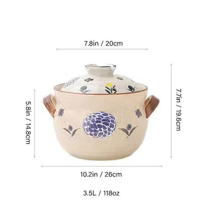3.5L Japanese donabe ceramic casserole floral pattern large size hot pot for 4-6 people