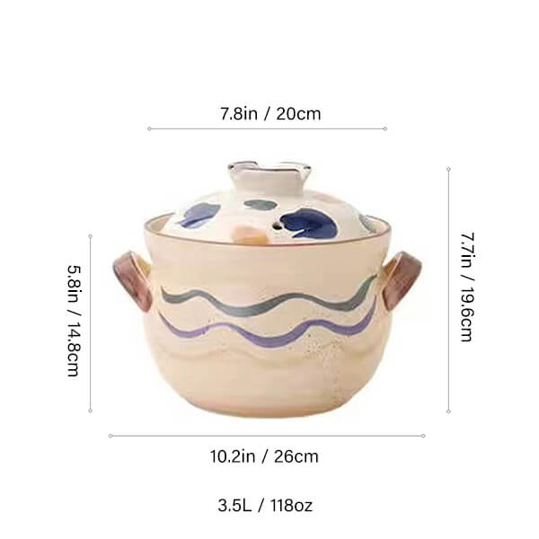 3.5L ceramic casserole with dot stripe pattern Japanese clay pot large size oriental cookware